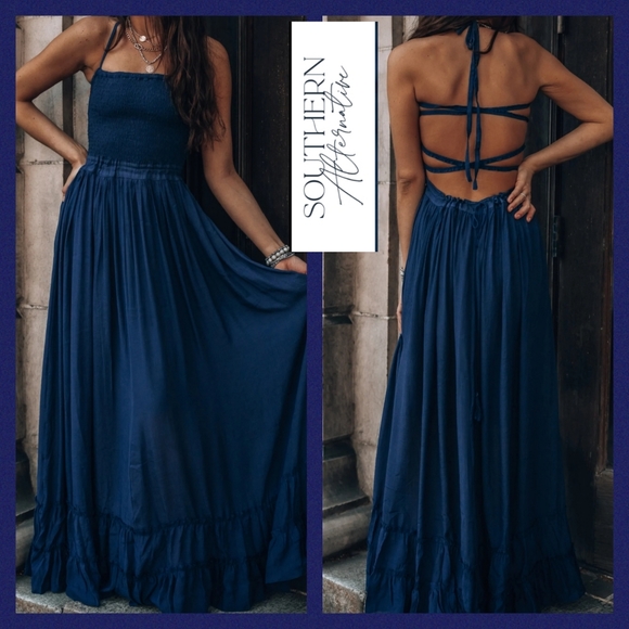 Celestial Maxi Dress Strappy Tank Boho Maxi Dress "Southern Alternative" (L) - Picture 4 of 12